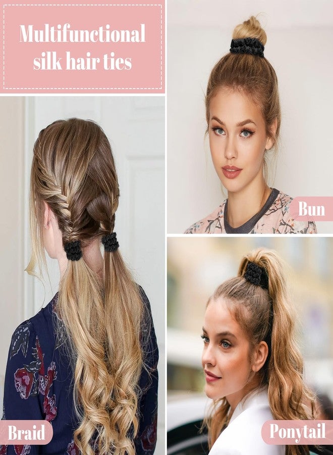 WantGor Scrunchies Hair Ties Silk Satin Scrunchy, WantGor Women 4PC Pure Mulberry Silk Skinny Elastic Scrunchies Hair Bands Bracelets Ponytail Holders Hair Accessories (Black*4) - Image 3